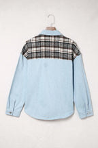 Plaid Pocketed Button Up Denim Jacket (10)