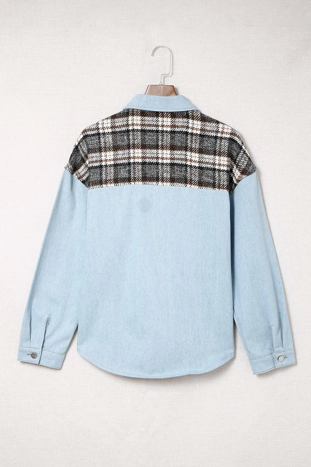 Plaid Pocketed Button Up Denim Jacket (10)