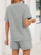 Notched Short Sleeve Top Shorts Set (12)