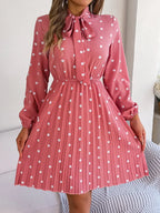 Polka Dot Tie Neck Pleated Dress (3)