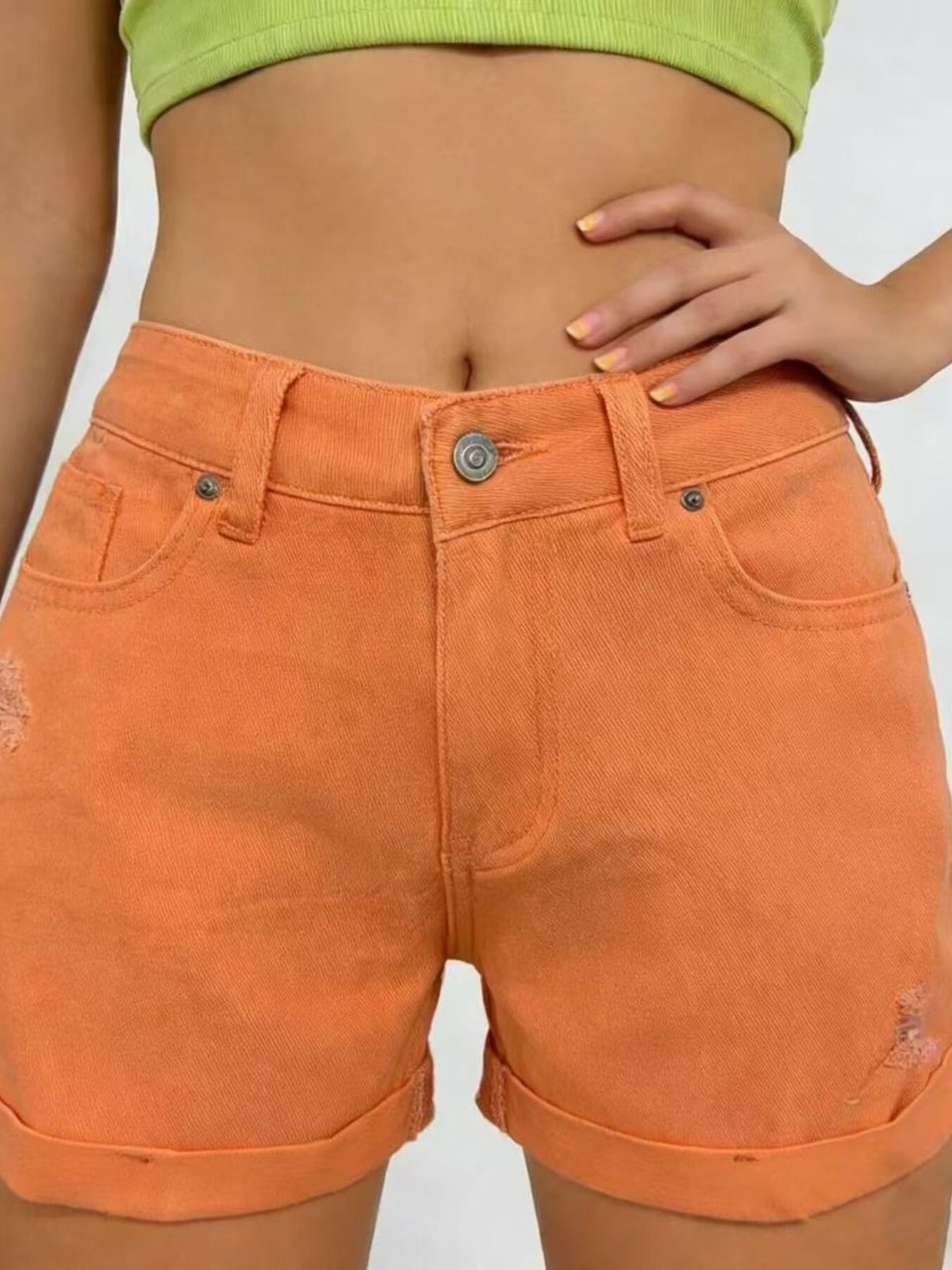 Ripped High-waisted Denim Shorts (7)
