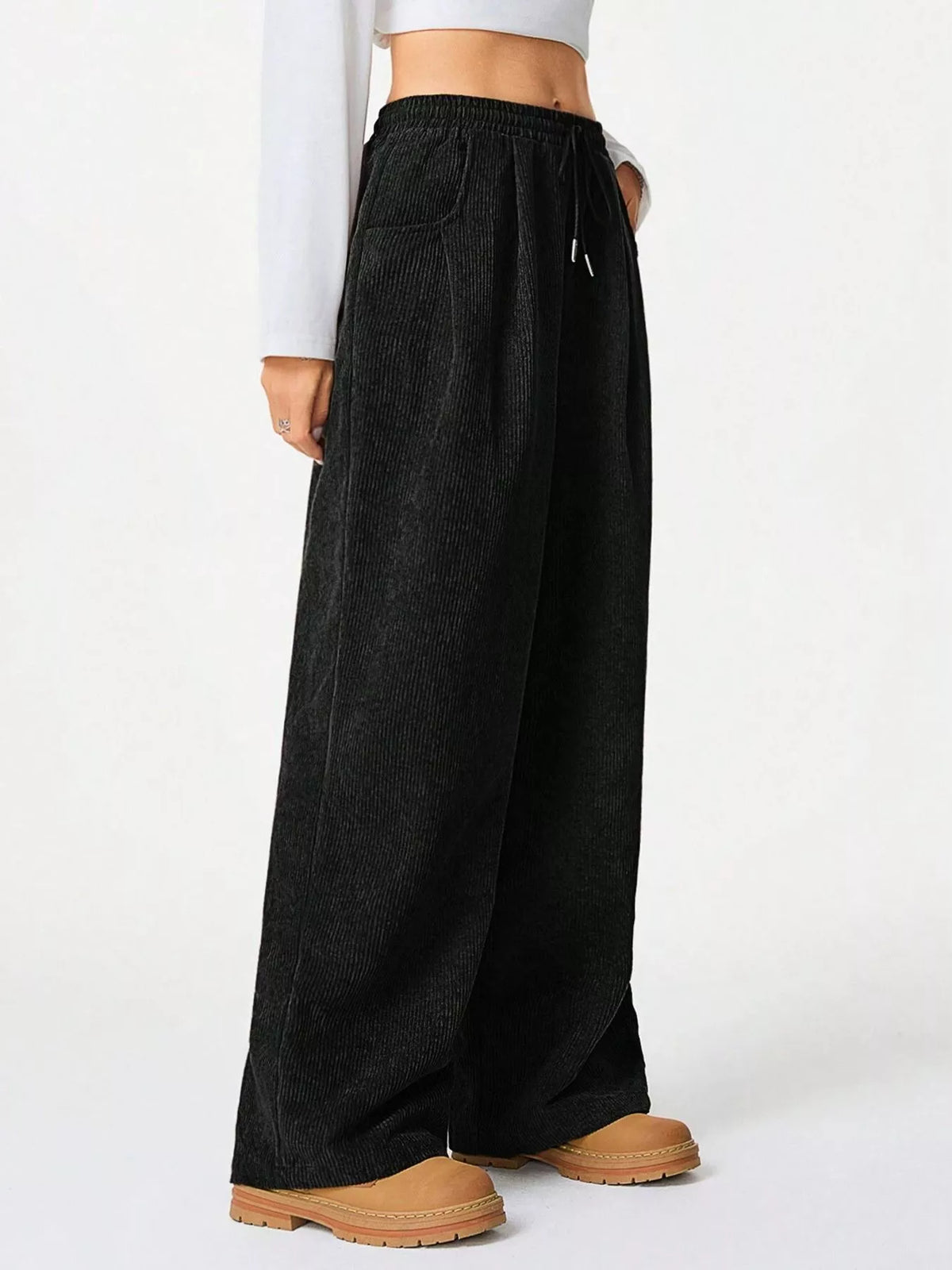 Wide Leg Corduroy Drawstring Pants (3)
