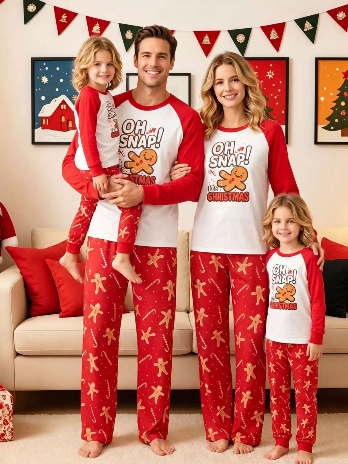 Family Matching Christmas Pajamas Set Gingerbread Man Print (4)