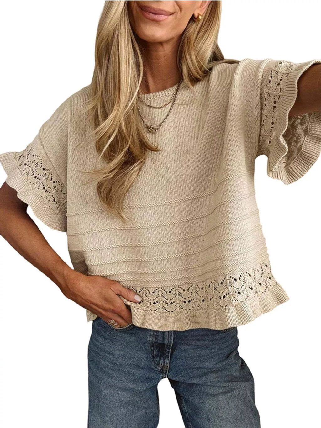Lace Trimmed Knit Top (6)