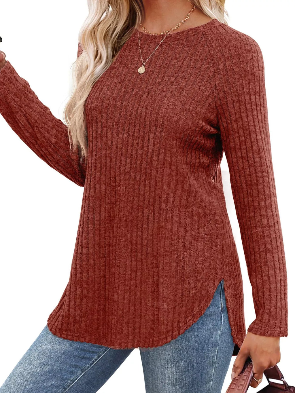Ribbed Knit Long Sleeve T-shirt (19)