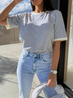 Striped Round Neck Short Sleeve T-shirt (13)