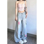 Ripped Cargo Jeans High Waist Baggy Straight Trousers photo 4