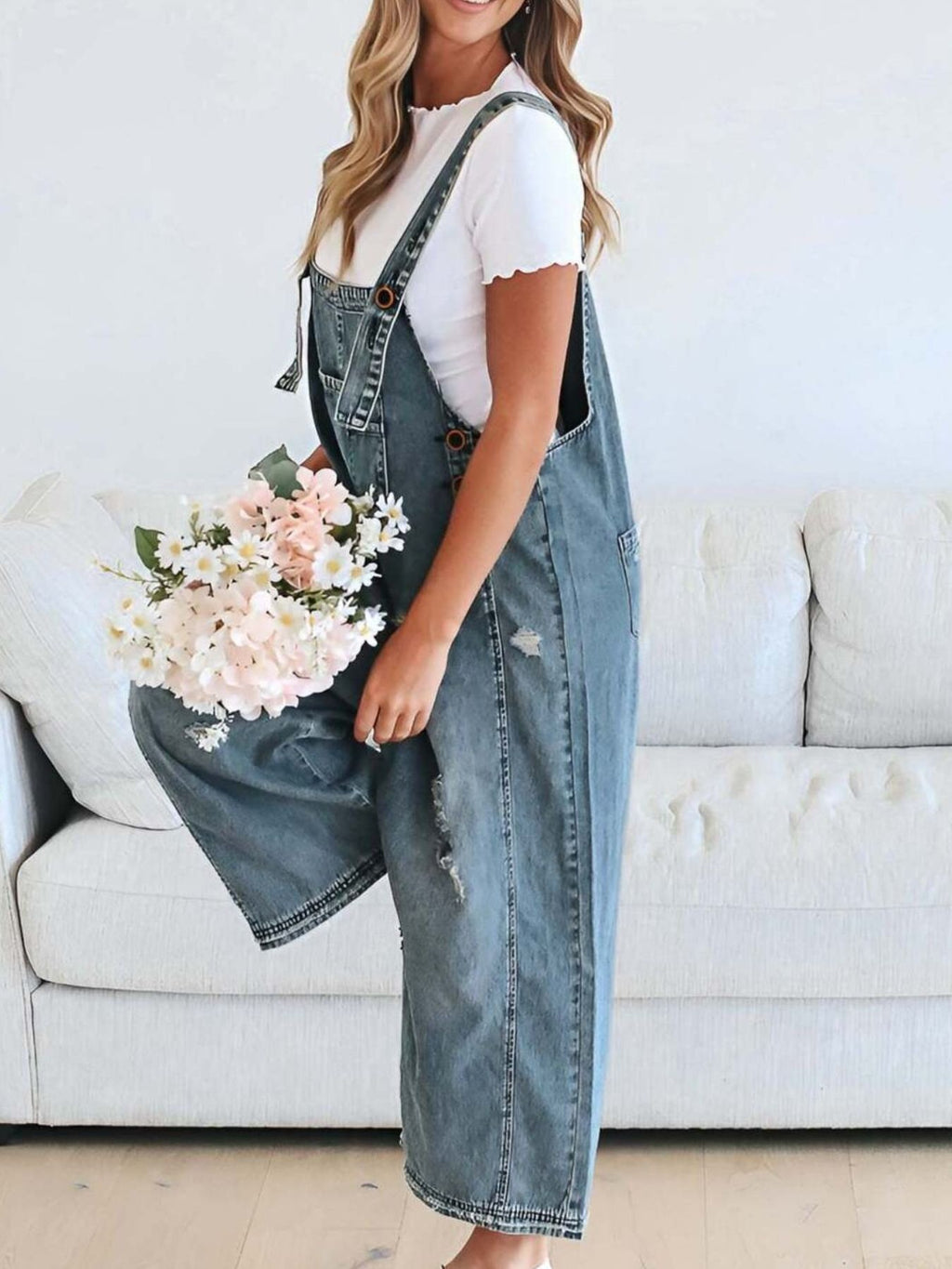 Distressed Wide Leg Denim Overalls (4)