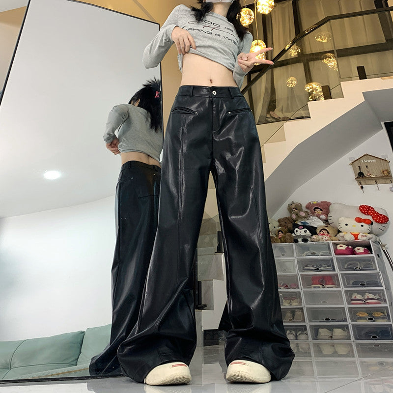 Straight Slim Pu Leather Baggy Pants photo 2