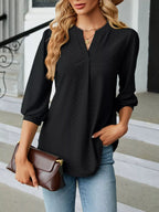 Notched 3/4 Sleeve Casual Top (17)