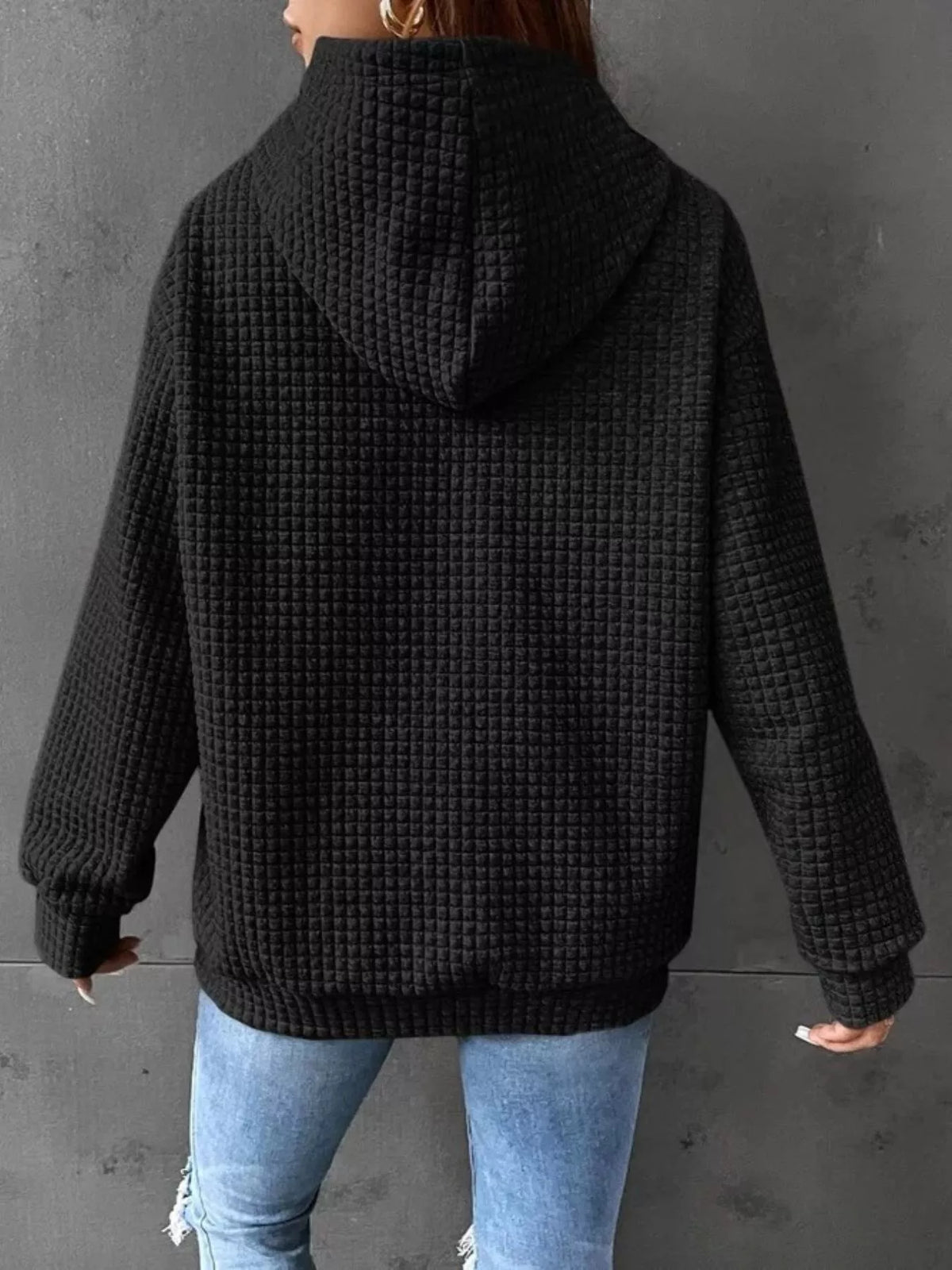 Waffle Knit Hoodie Drawstring Details (10)