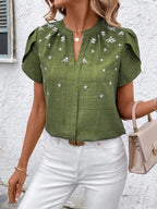 Floral Notched Short Sleeve Blouse (7)