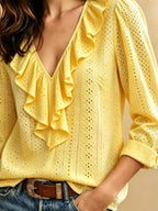 Eyelet Ruffle V-neck Blouse (9)