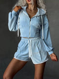 Zip Up Hooded Outerwear Shorts Set