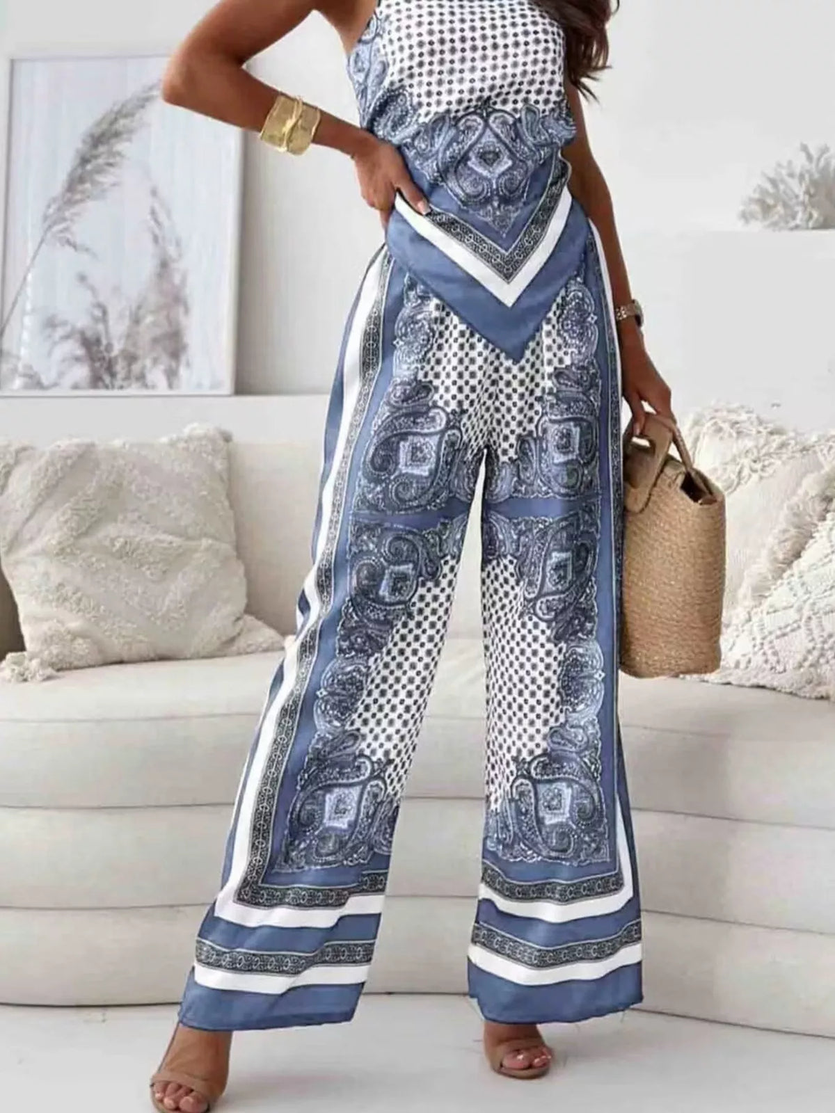 Printed Cami Wide Leg Pants Set (6)