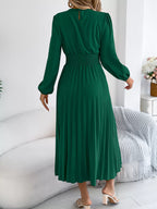 Smocked Pleated Long Sleeve Midi Dress (13)