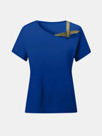 Asymmetrical Neck Short Sleeve T-shirt (15)