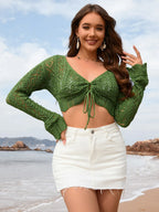 Drawstring Openwork Long Sleeve Cover-up (10)