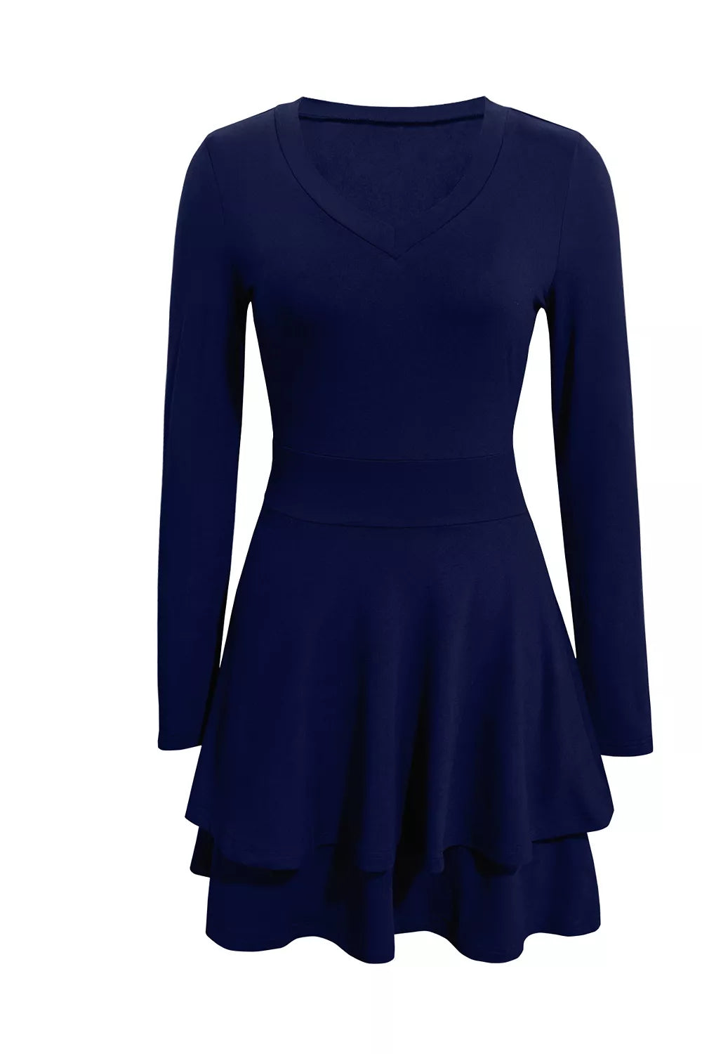 Layered Long Sleeve V-neck Mini Dress (12)
