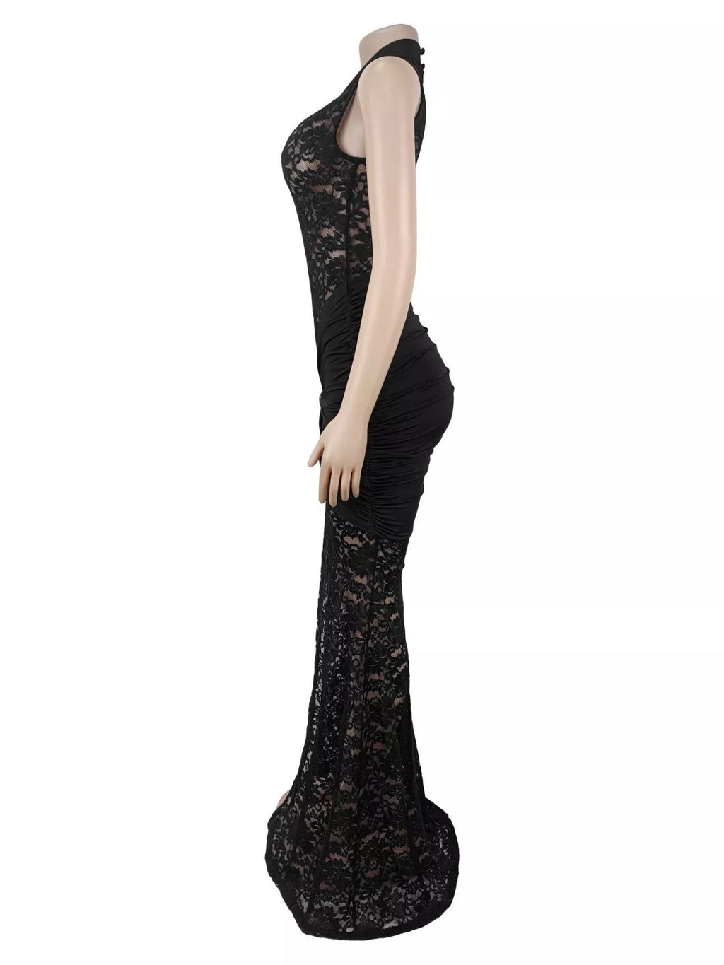 Lace Keyhole High-slit Maxi Dress (4)