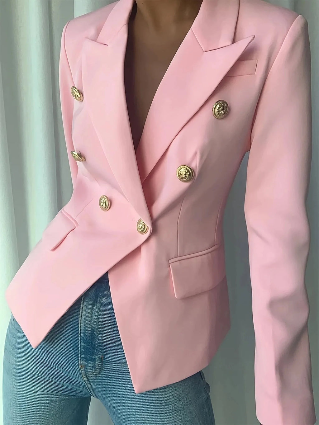 Decor Button Lapel Collar Blazer (11)