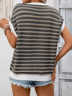 Striped Round Neck Short Sleeve Sweater (14)