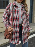 Houndstooth Button Up Long Sleeve Coat (10)