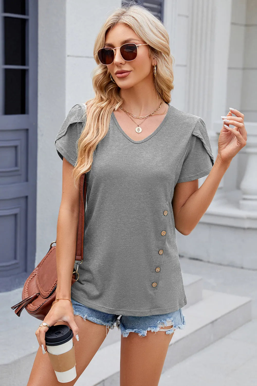 V-neck Short Sleeve T-shirt (19)