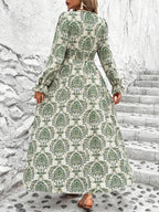 Smocked Printed V-neck Flounce Sleeve Dress (7)