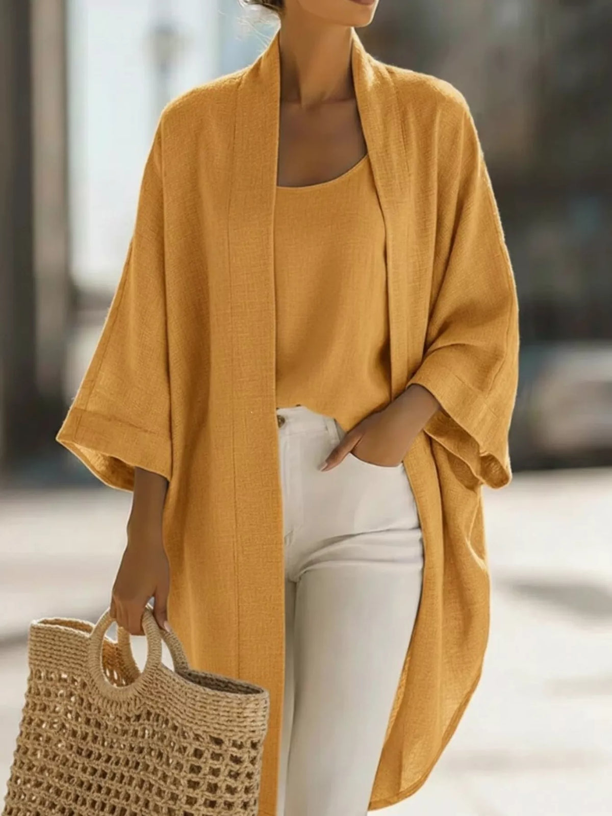 Full Size Open-front Cardigan Matching Tank Top Set Plus (12)