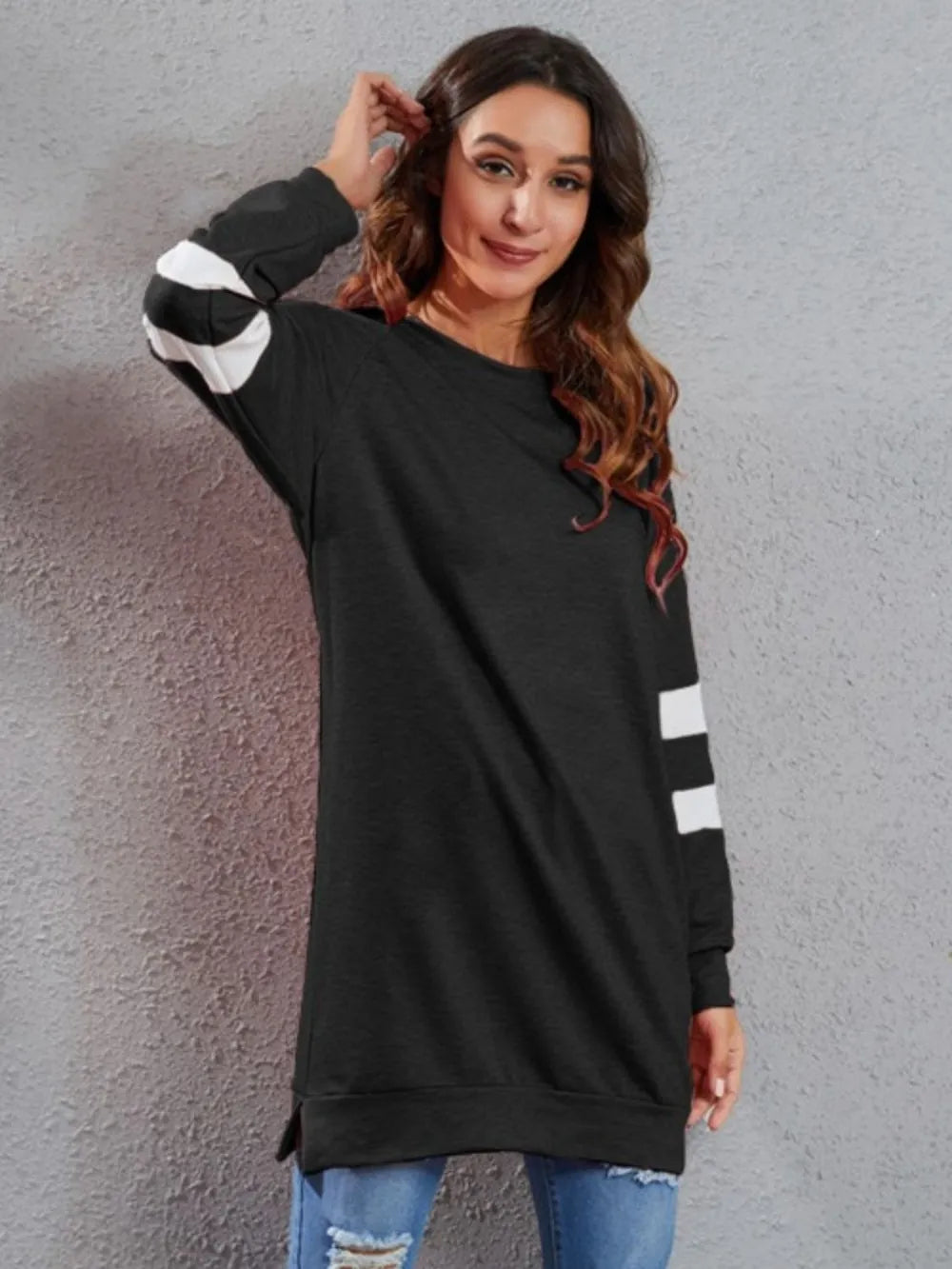 Full Size Striped Round Neck Long Sleeve T-shirt (8)