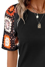 Geometric Round Neck Short Sleeve Blouse (12)