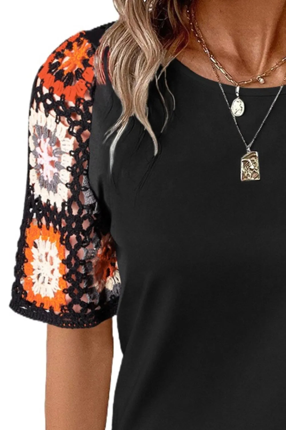 Geometric Round Neck Short Sleeve Blouse (12)