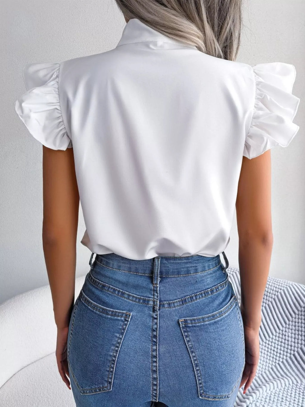 Bow Tie Ruffle Sleeve Blouse (4)