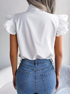 Bow Tie Ruffle Sleeve Blouse (4)