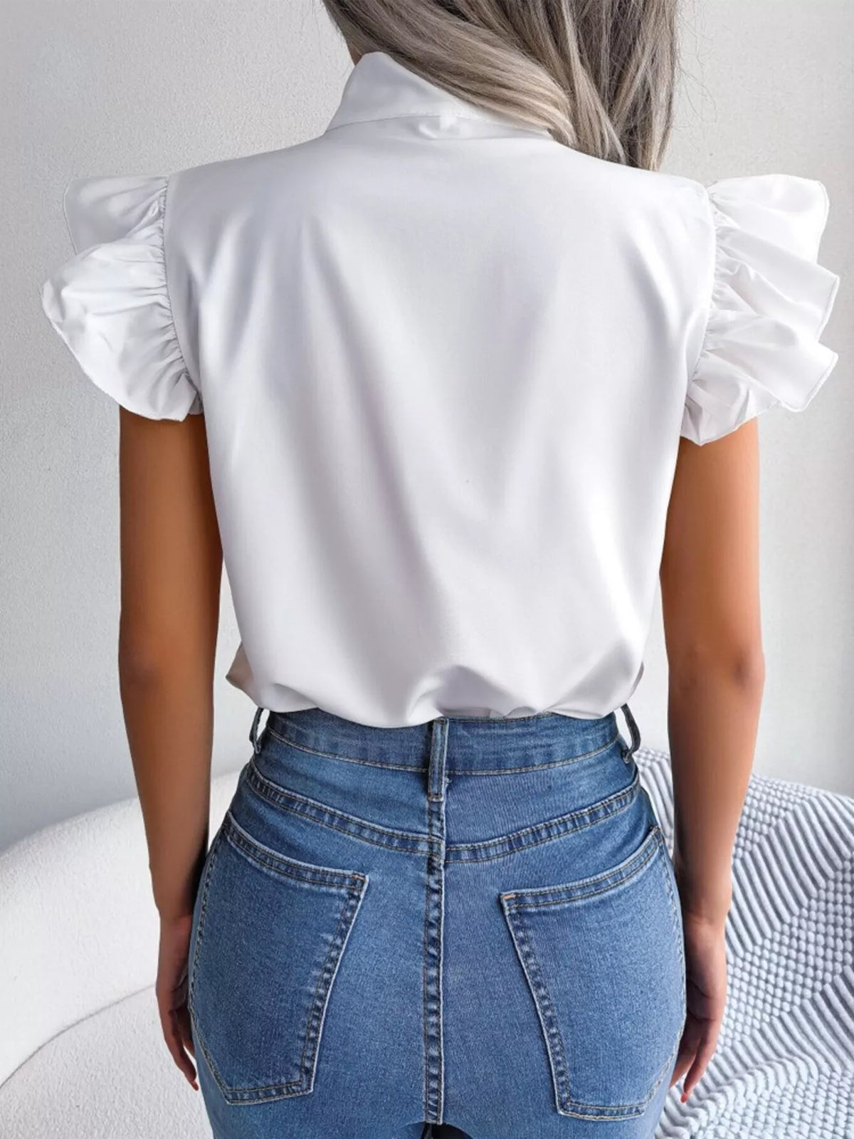 Bow Tie Ruffle Sleeve Blouse (4)