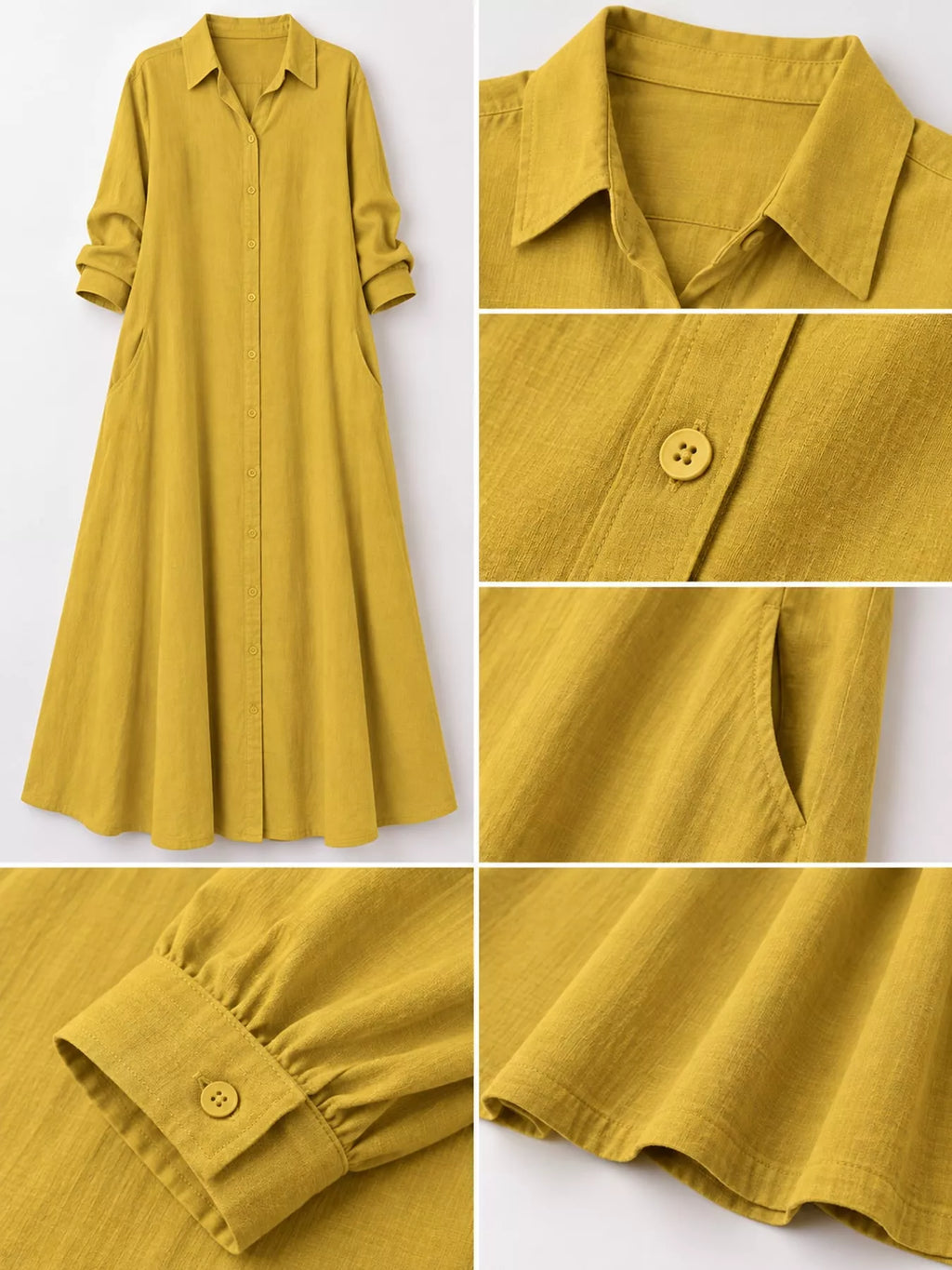 Full Size Button Front Long Sleeve Maxi Shirt Dress Plus (47)