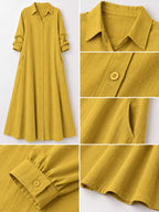 Full Size Button Front Long Sleeve Maxi Shirt Dress Plus (47)