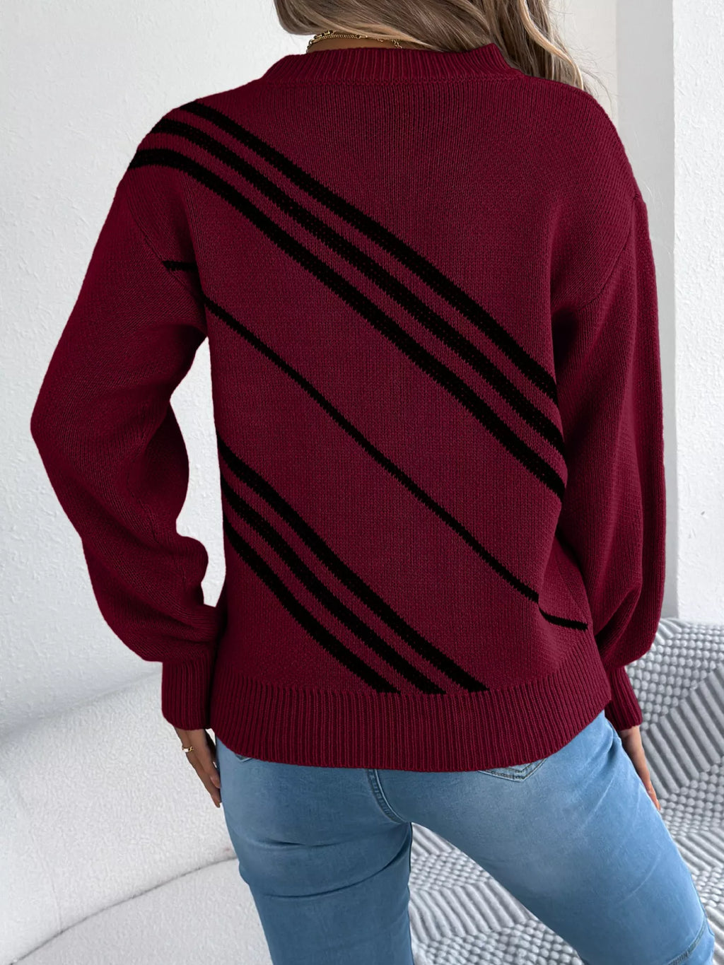 Striped Pattern Casual Round Neck Sweater (11)