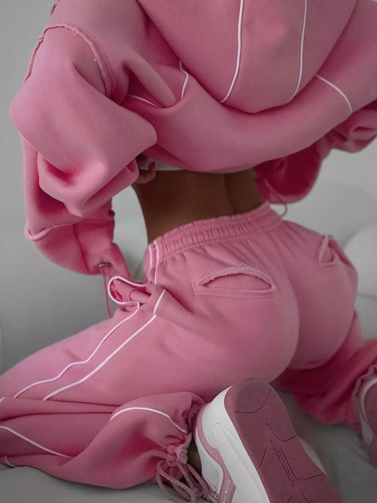 Cropped Zip-up Hoodie Wide-leg Sweatpants Lounge Set (15)