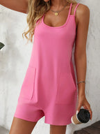 Scoop Neck Spaghetti Strap Romper Pockets (3)