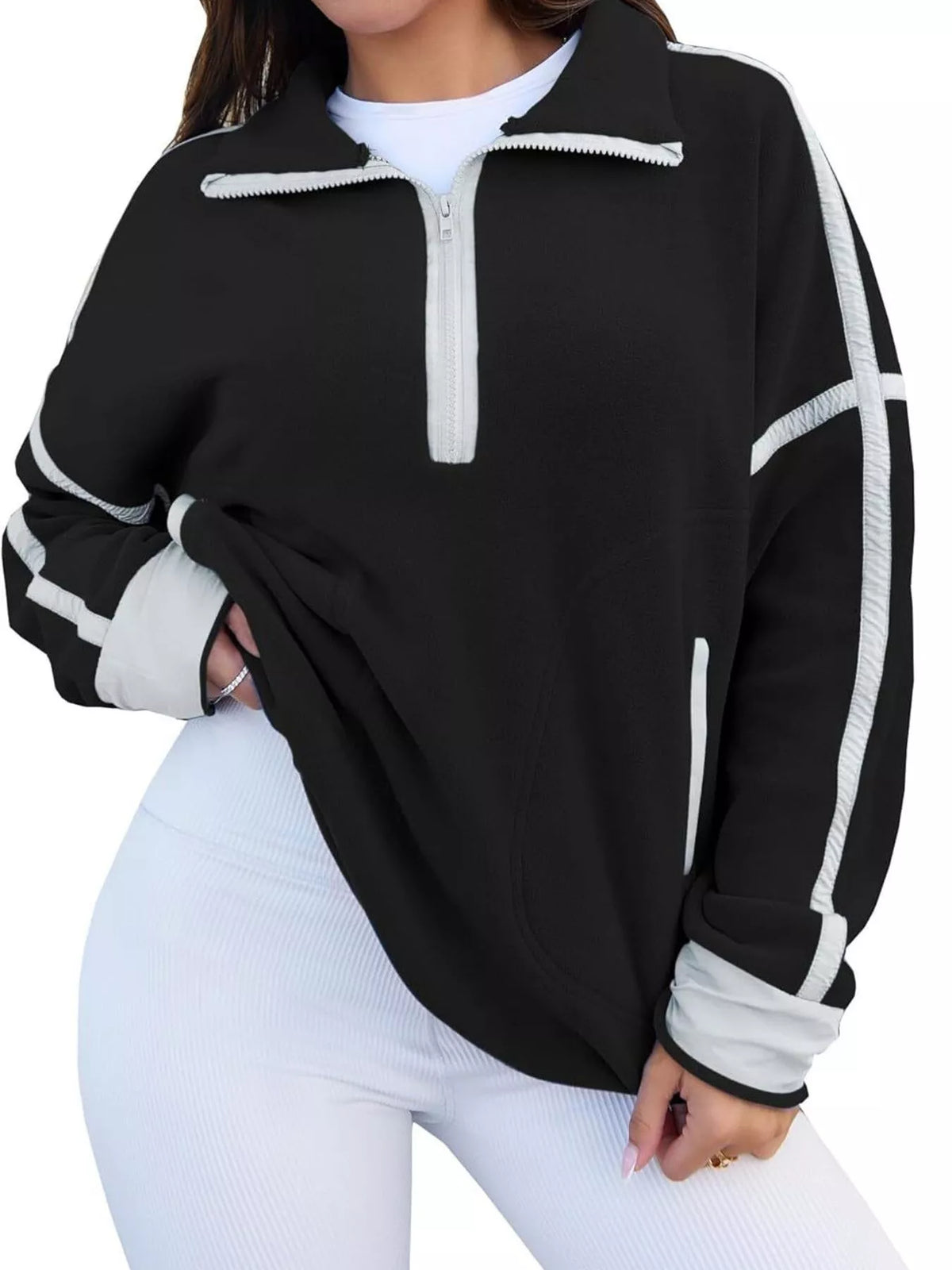Half Zip Dropped Shoulder Sweatshirt (10)