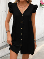 Button Up V-neck Cap Sleeve Mini Dress (12)