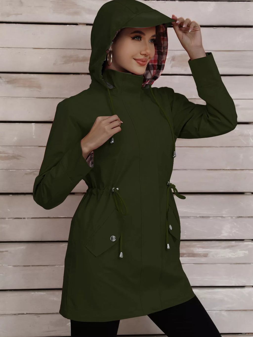 Drawstring Snap-down Trench Coat (21)
