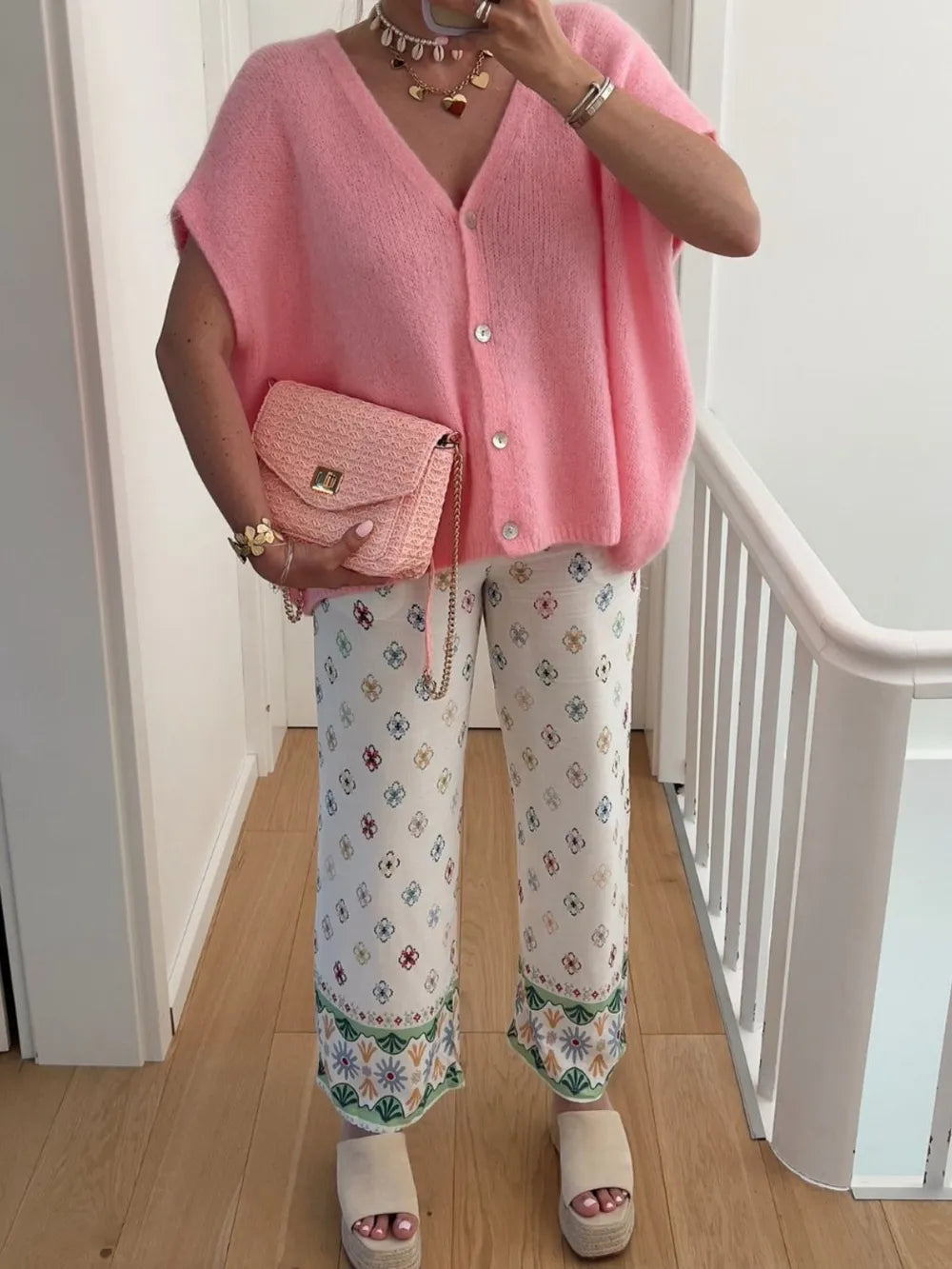 V-neck Button Up Short Sleeve Cardigan (3)
