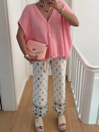 V-neck Button Up Short Sleeve Cardigan (3)