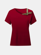 Asymmetrical Neck Short Sleeve T-shirt (24)