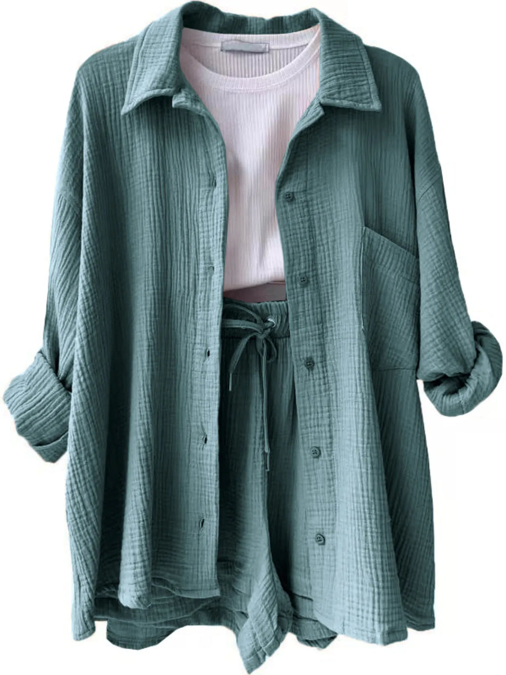 Button Up Shirt Shorts Set (27)