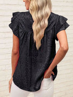 Leopard Frill Mock Neck Ruffled Cap Sleeve Top (8)