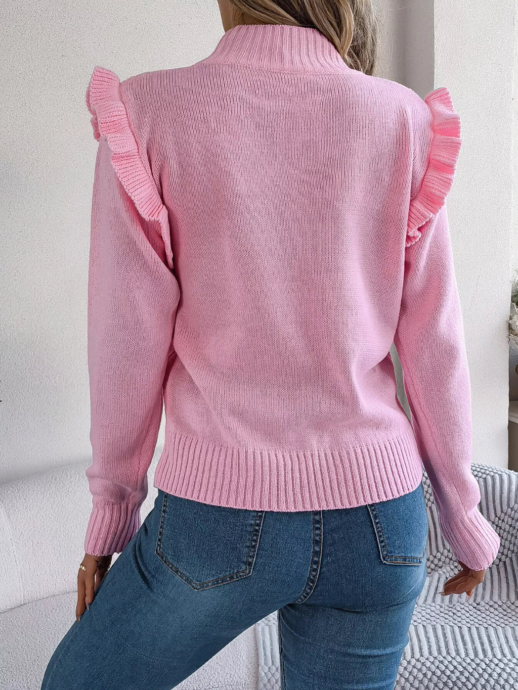 Mock Neck Ruffle Trim Long Sleeve Sweater (4)
